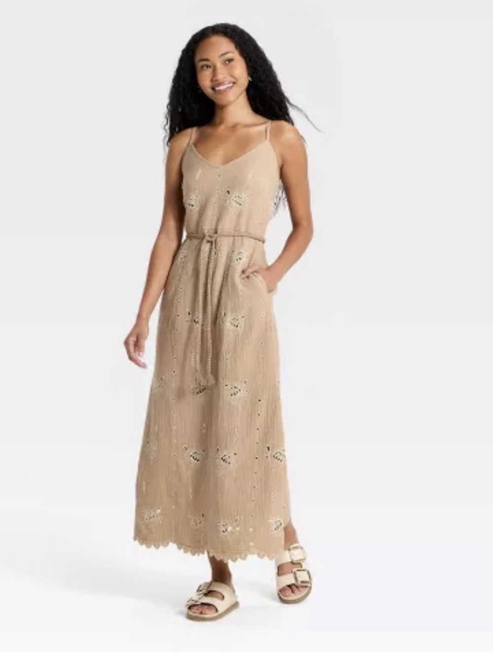 Universal Thread Women's Crafted Midi Sundress Brown Embroidered Eyelet M NWOT